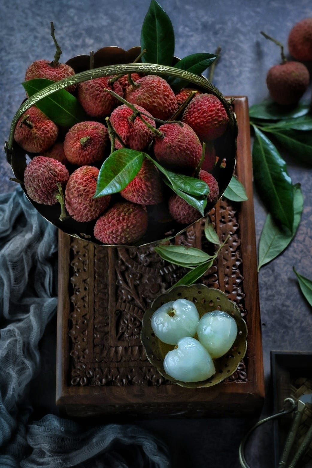 Lychee placed in a basket